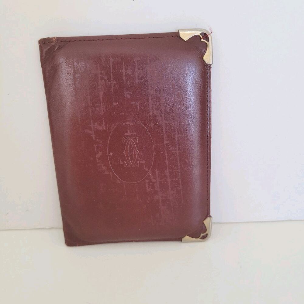 Must De Cartier Men's Bifold Leather Bordeaux‎ Red Wallet Medium Retro Card Smal